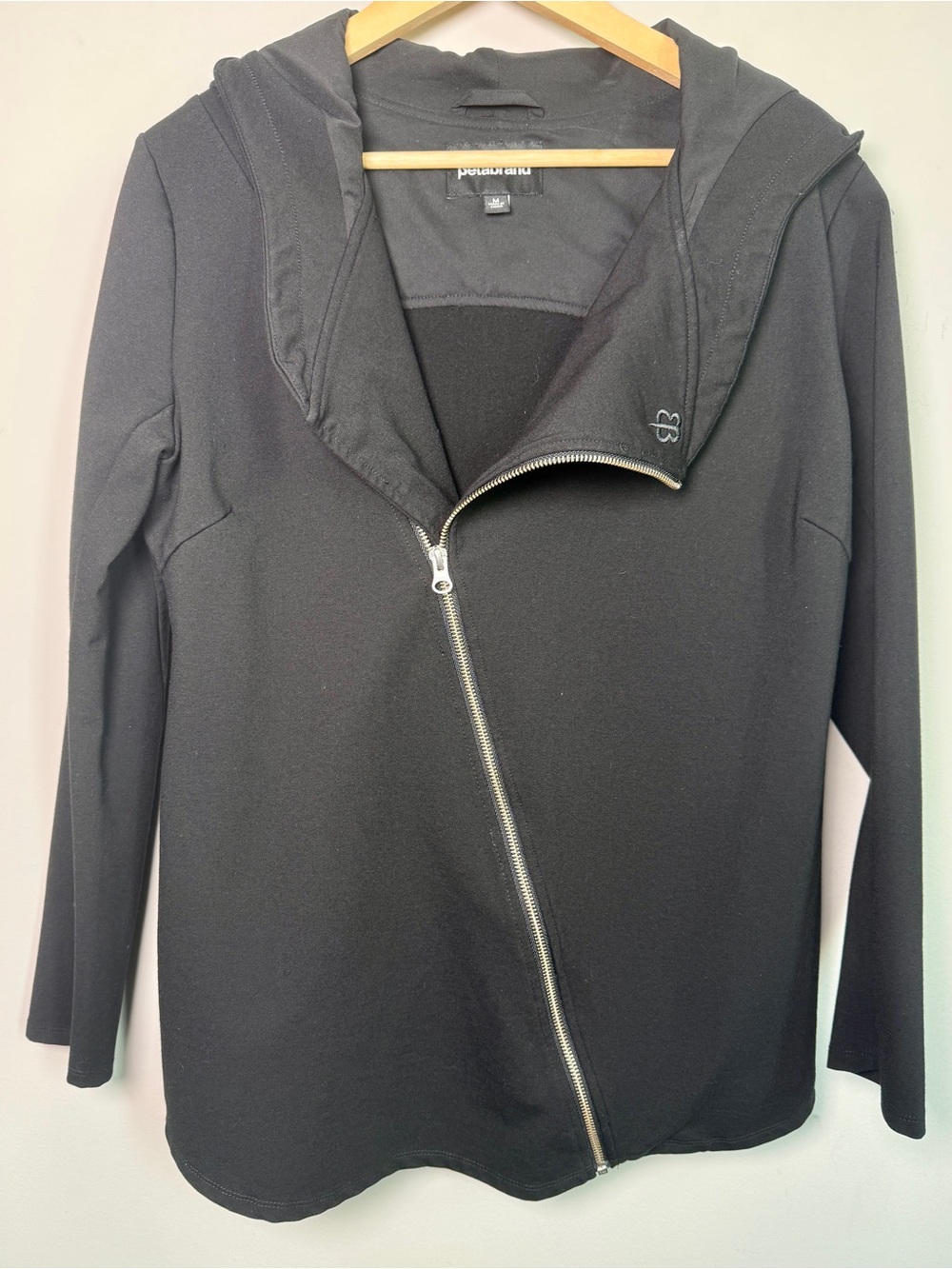 Betabrand All-Day Coat Asymmetrical Hooded Swing Jacket Black Sz M